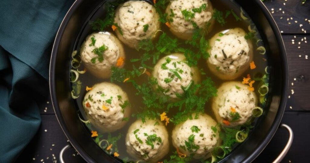 A comforting pot of MATZOH BALL SOUP Jewish Food