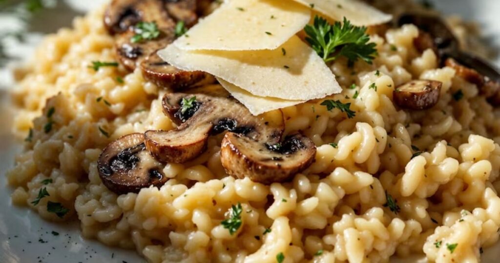 Risotto with Caramelized Onions, Bacon, and Mushrooms